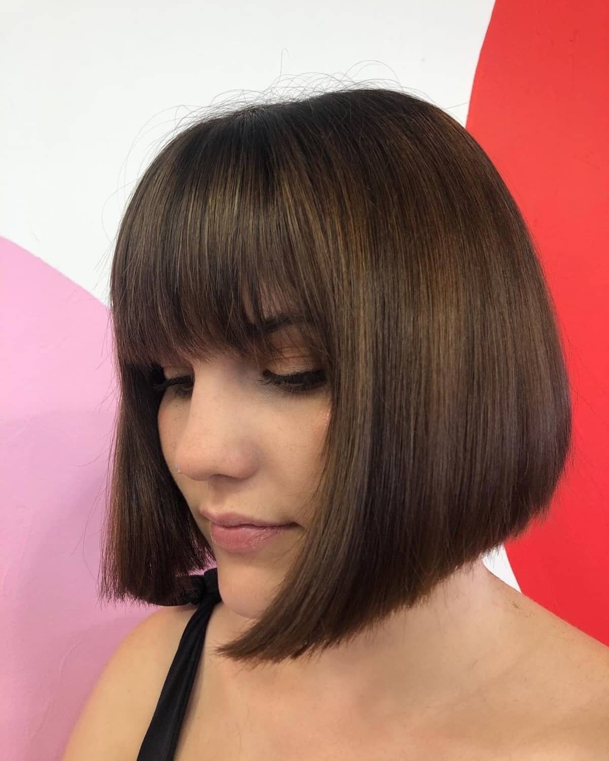 Short Chin-Length Blunt Cut with a Blunt Fringe for Round Face Shapes