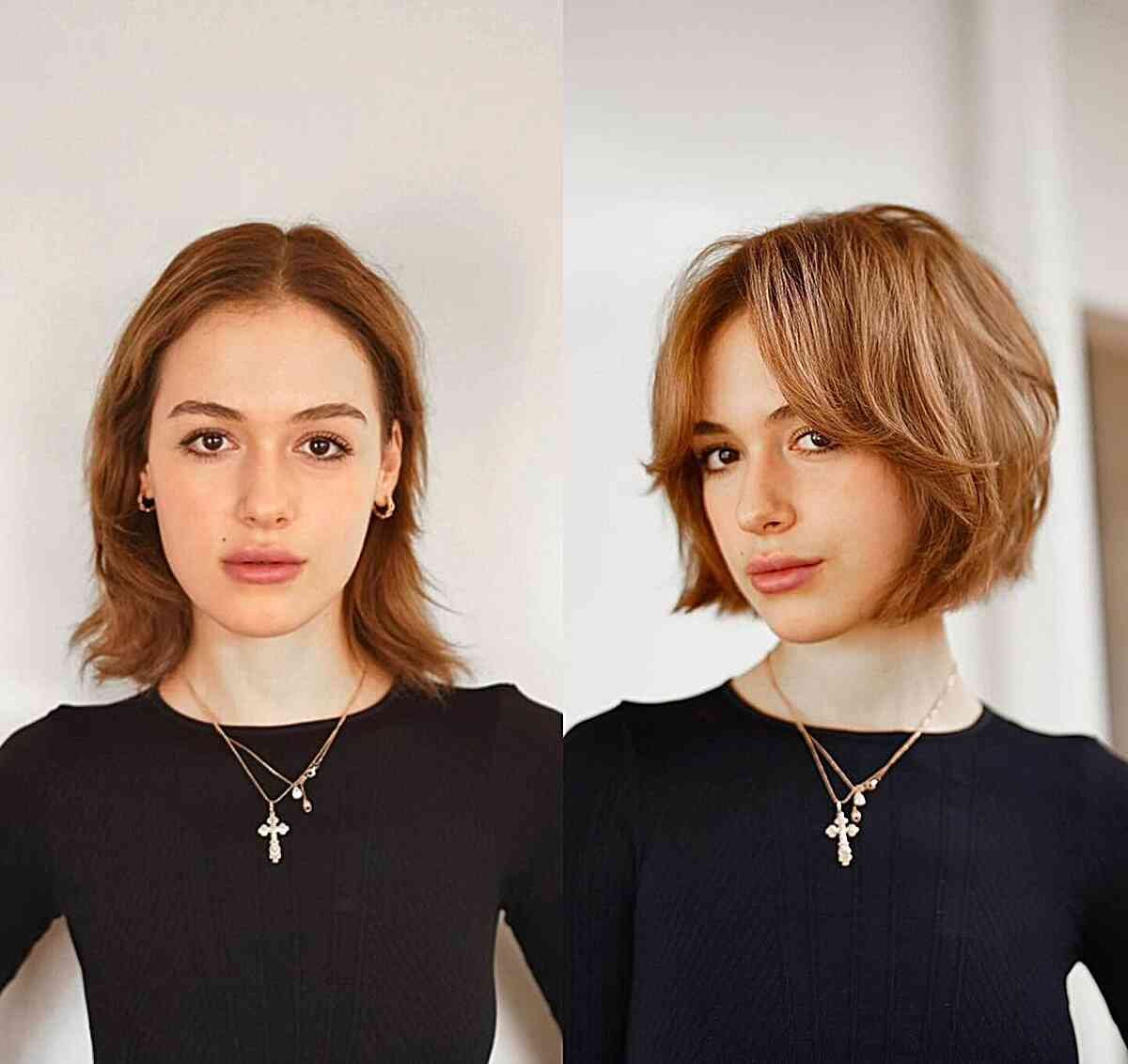 Short Hair with Curtain Fringe and Light Brown-Auburn Tones