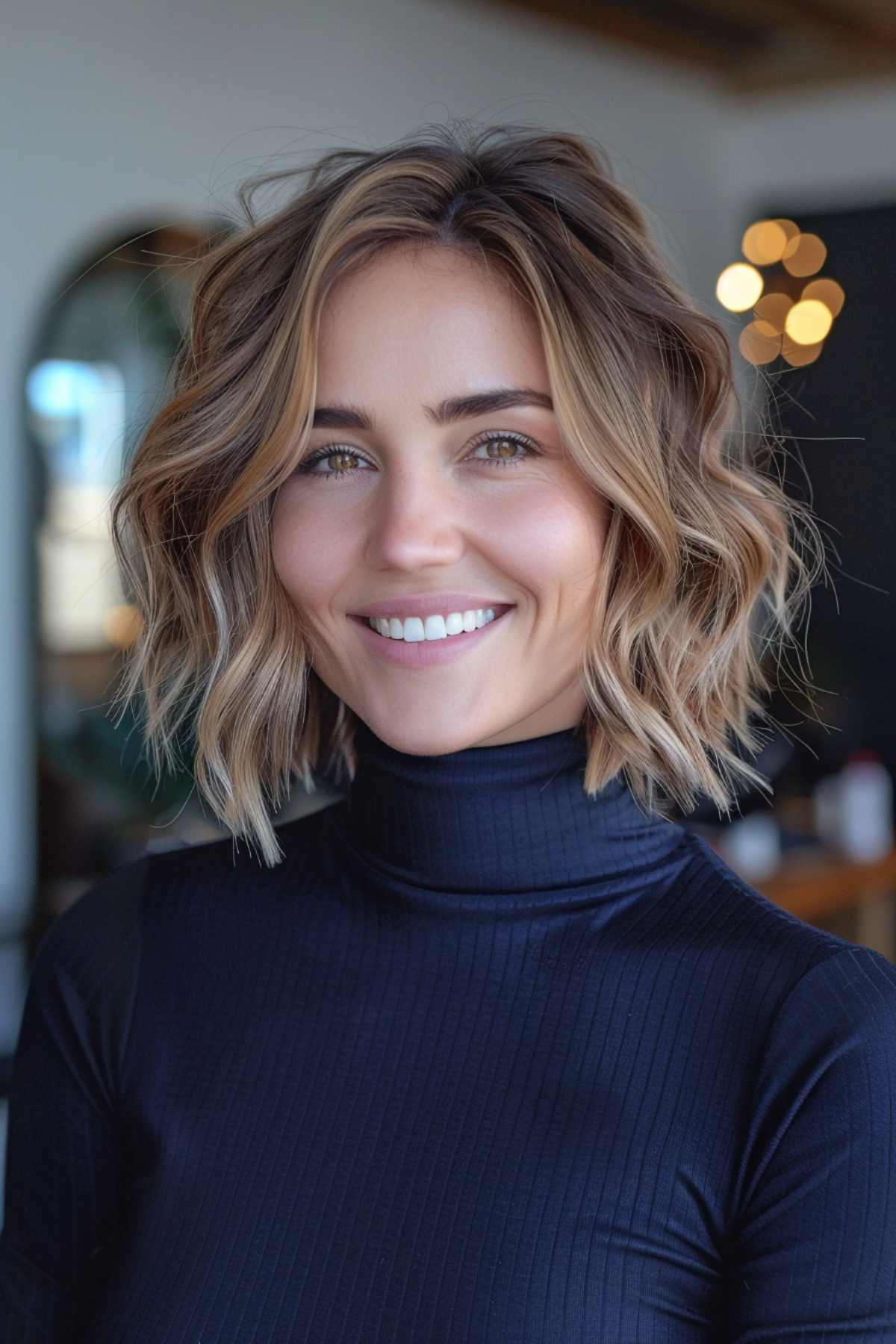 Short hairstyle with messy waves and volume for a natural, textured look