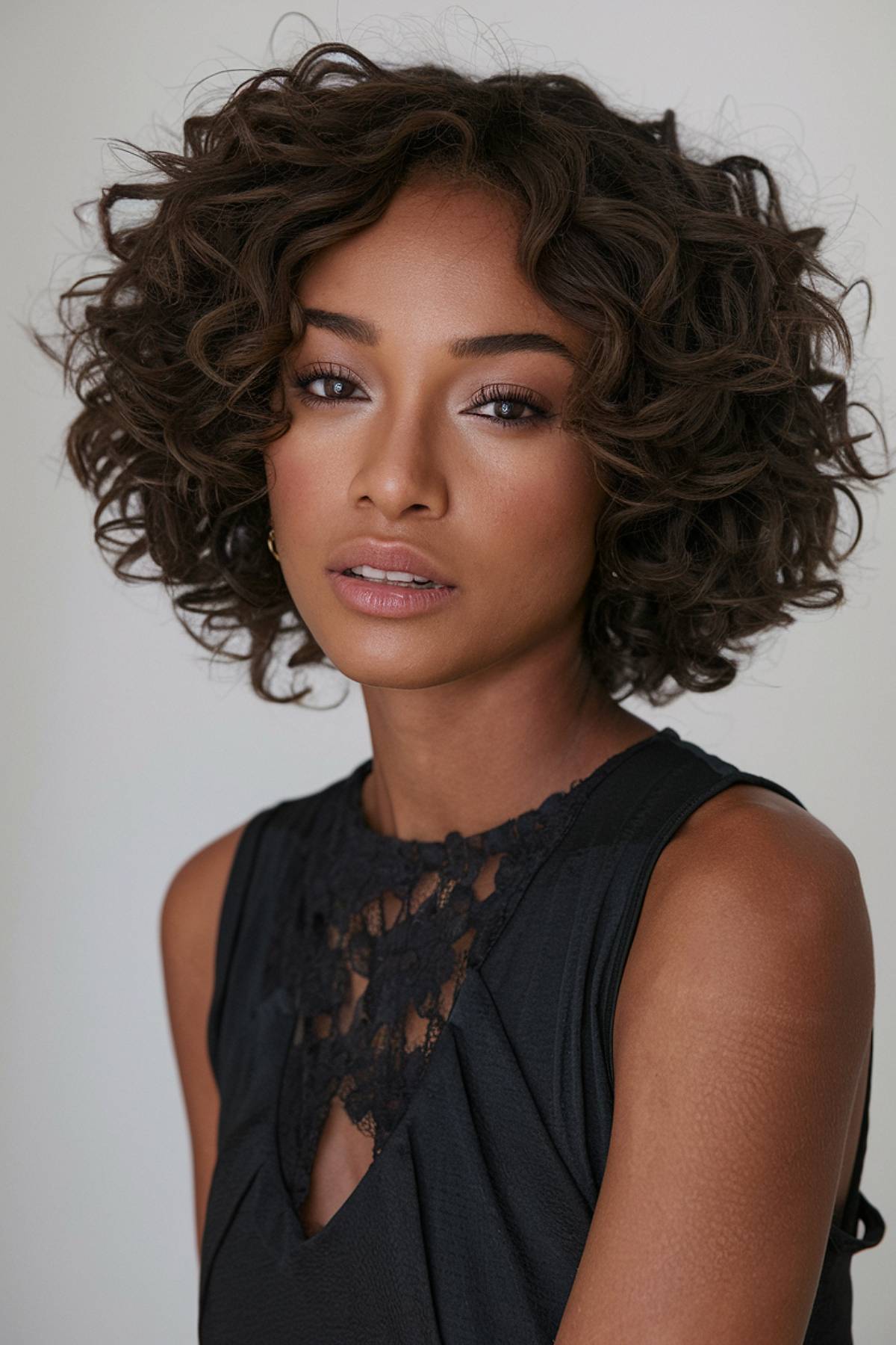 Defined and voluminous short 3B curly haircut, perfect for enhancing natural ringlets