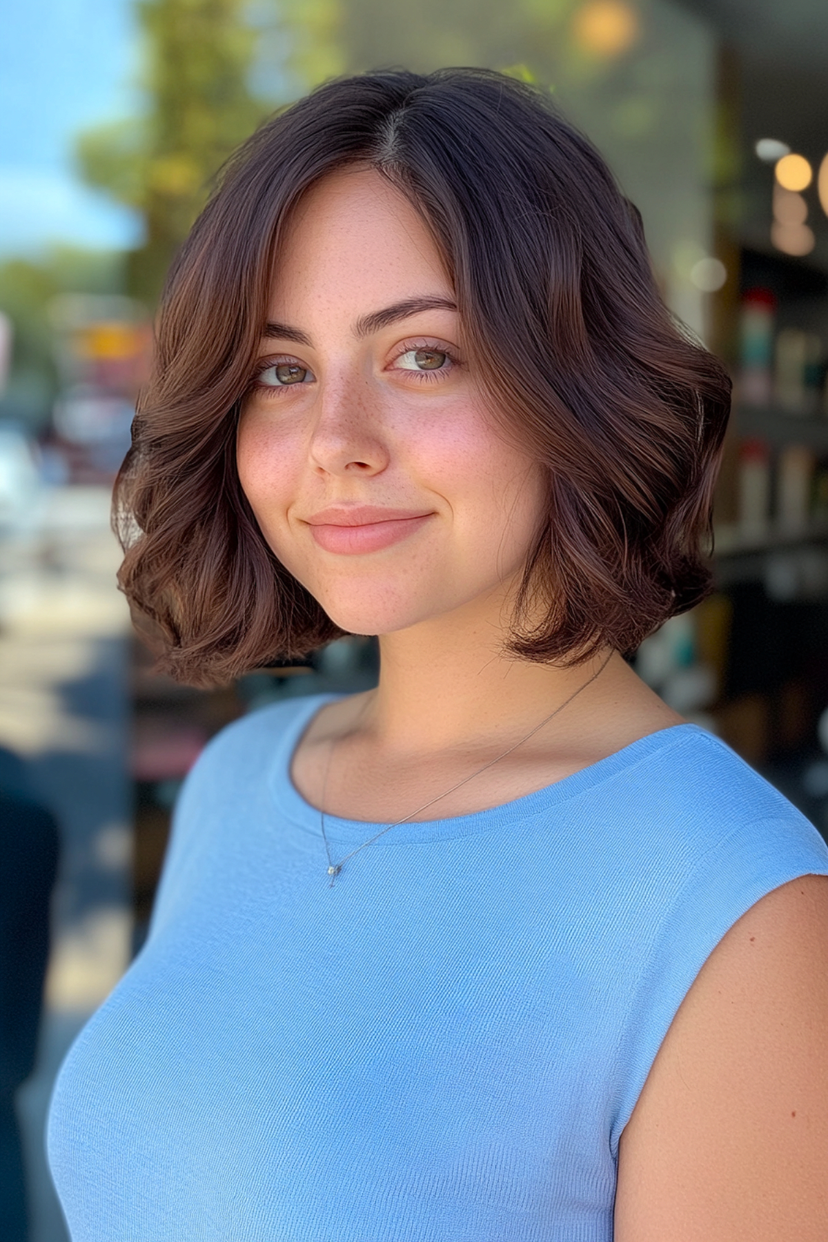 Short haircut for round faces with soft curls