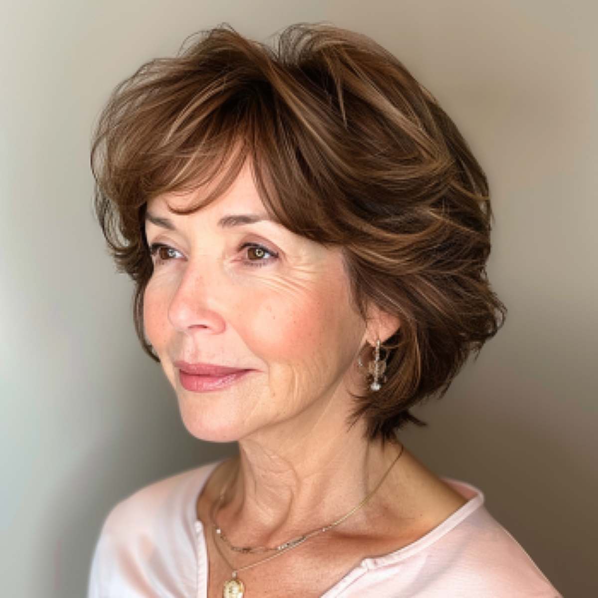 Short haircut with wispy bangs for women over 50