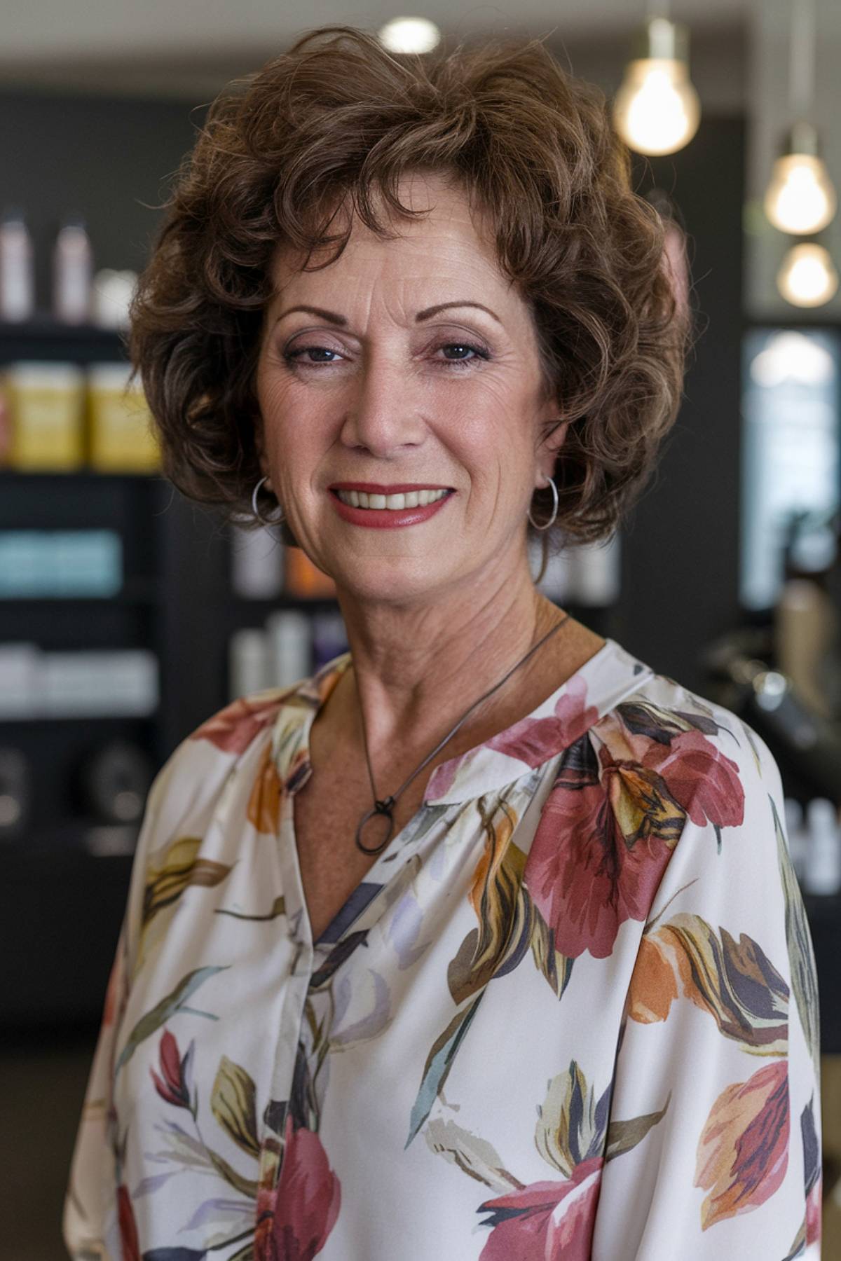 Soft, voluminous short curls for women over 60, adding shape and lift for a youthful look