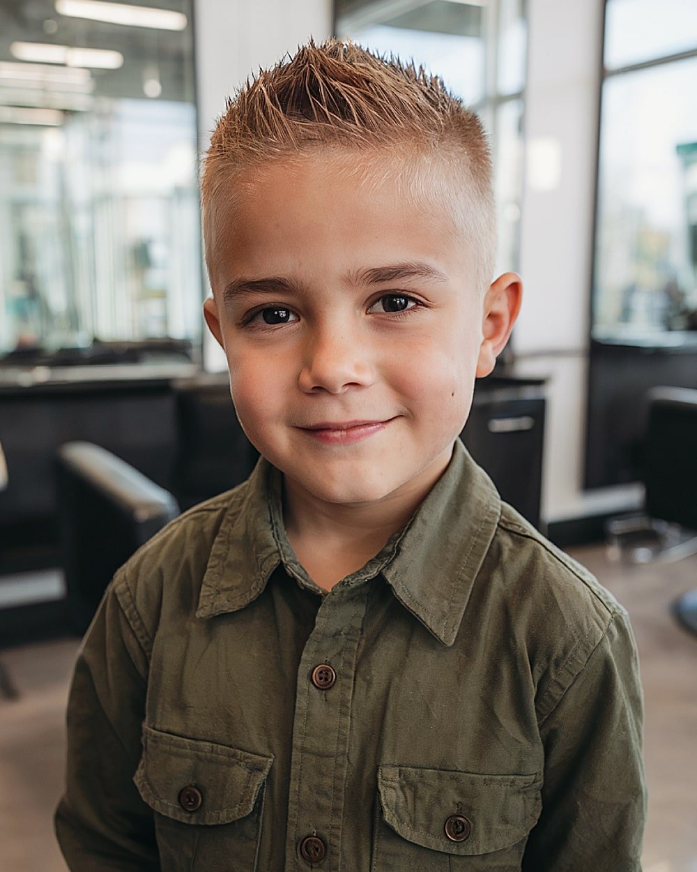 Boys classic crew cut with short sides and slightly longer top