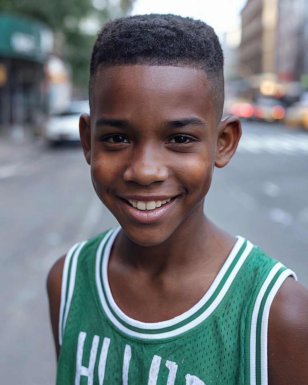 Boys flat top haircut with high fade and squared edges