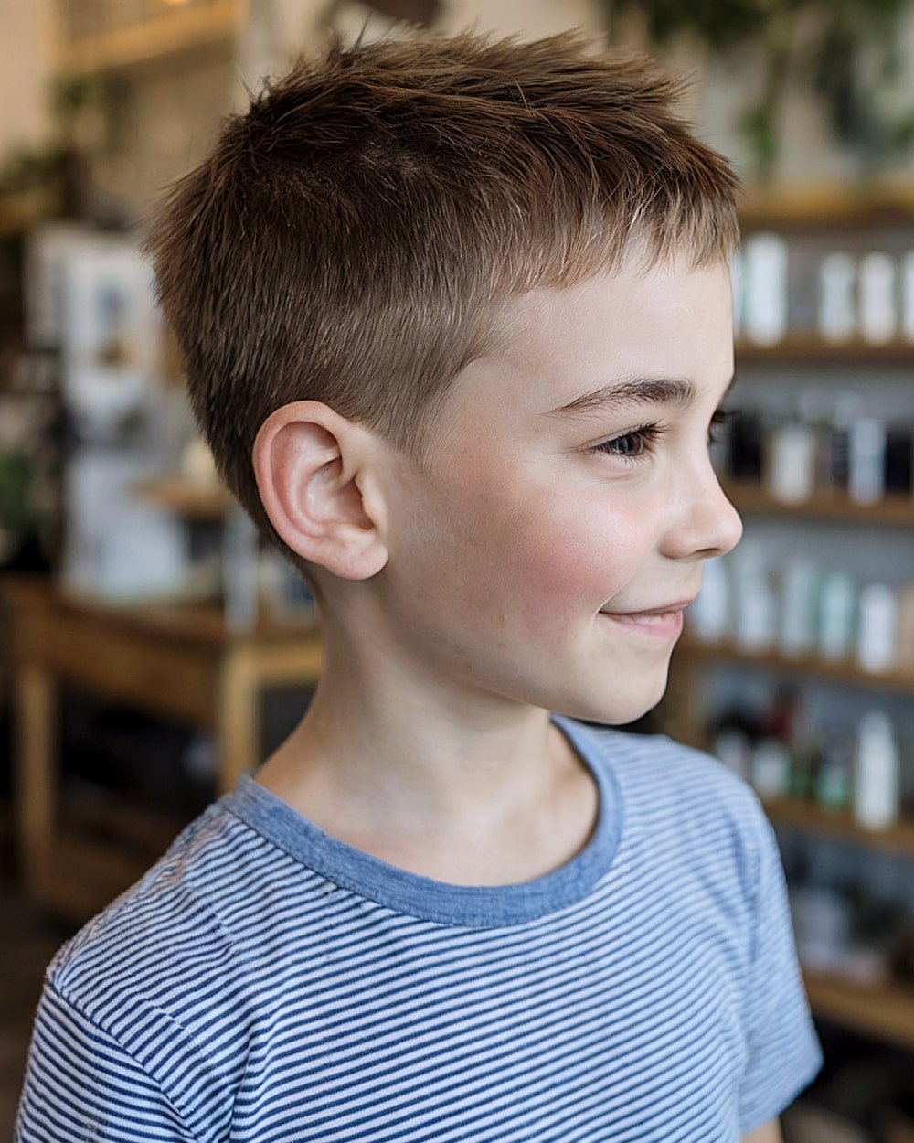 Boys French crop with short blunt fringe and tapered sides