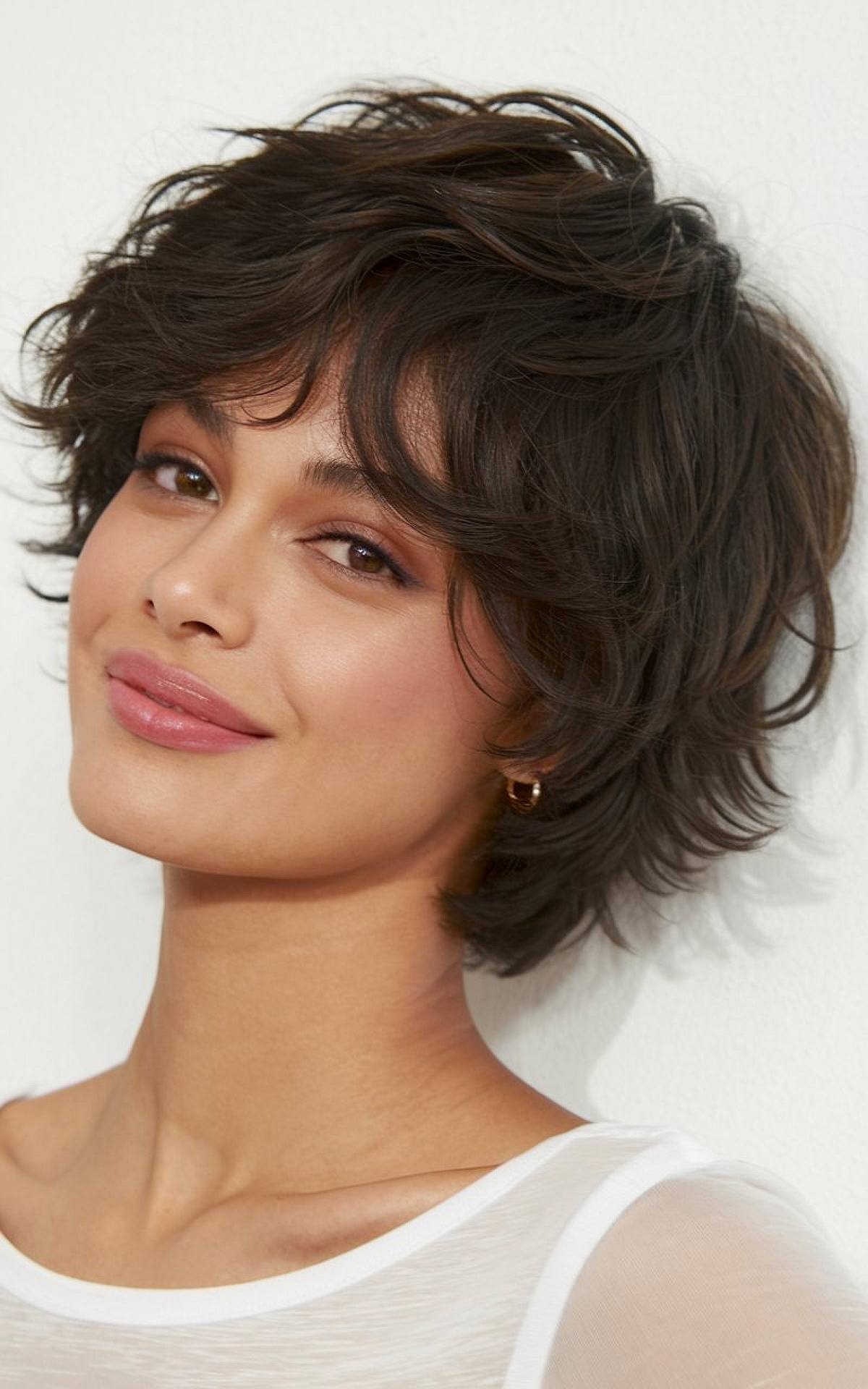 Short layered hairstyle with waves for thick hair