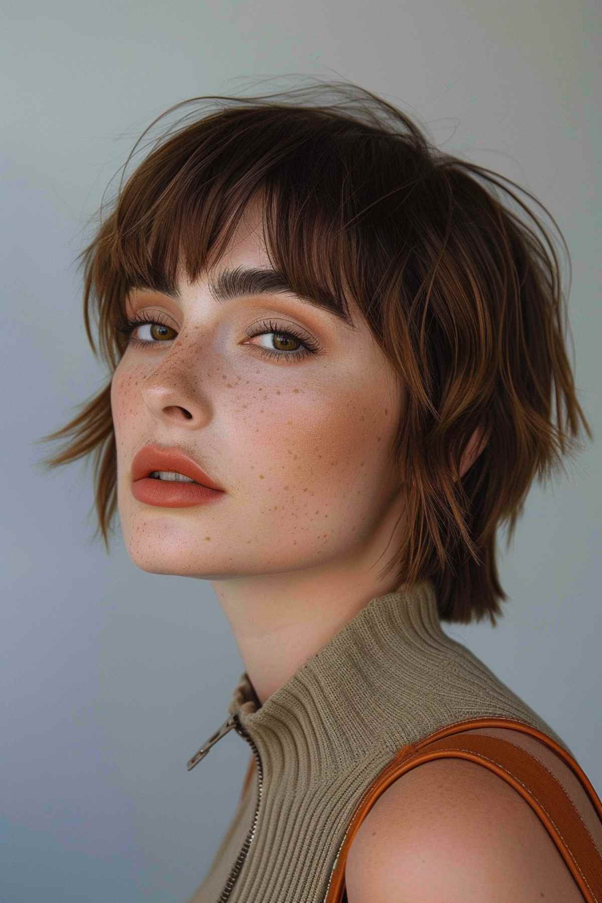 Short Hairstyle with Choppy Fringe for Long Faces