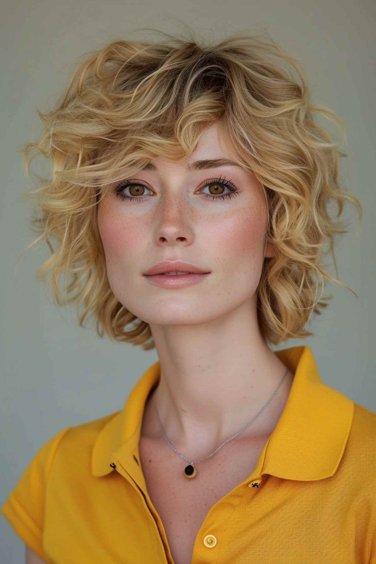 Short Hairstyle with Long Fringe and Curls for Long Face Shapes