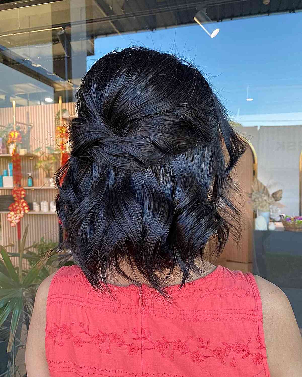 Short Half-Down Twist on Choppy Prom Hair