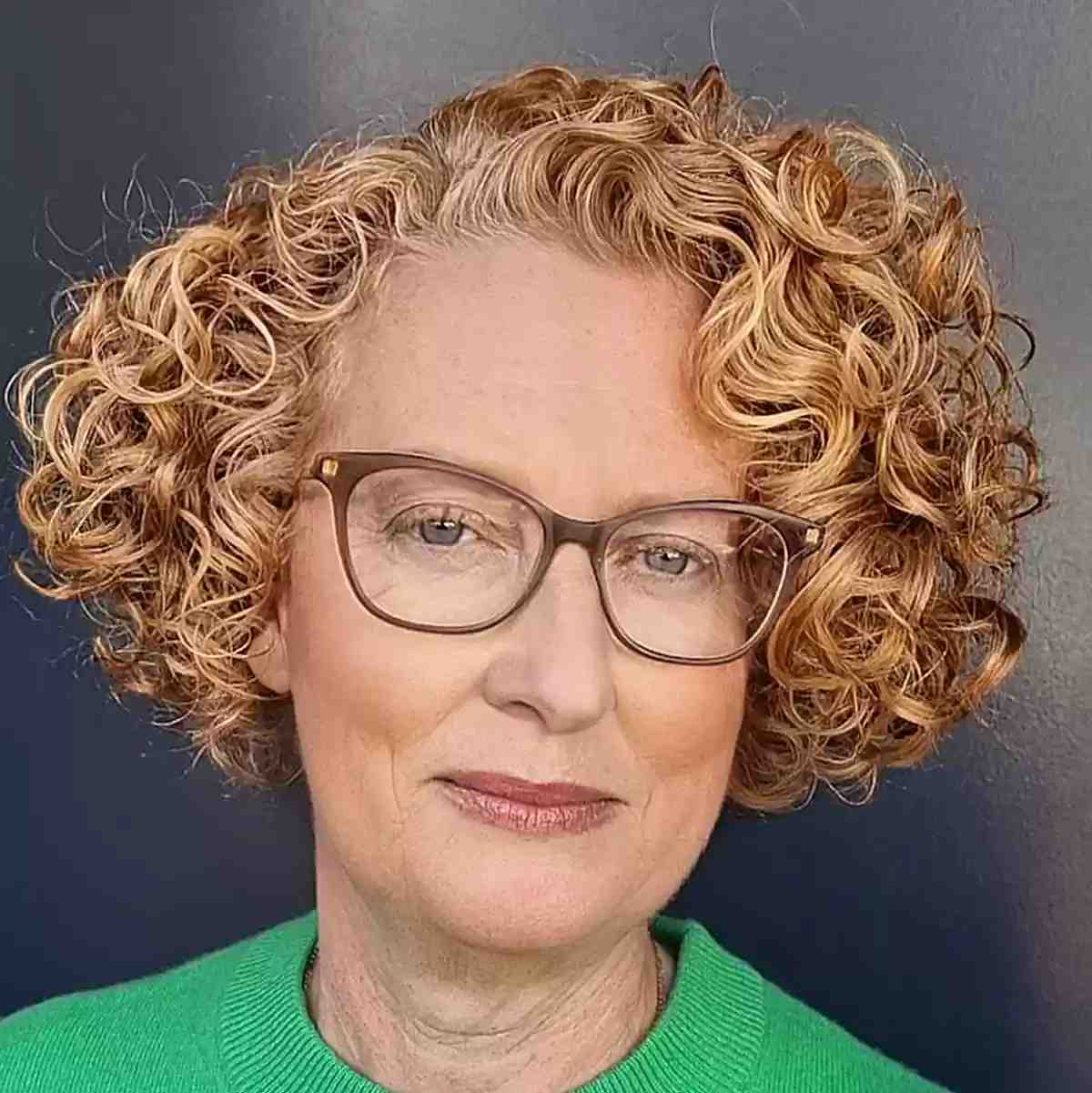 Short Honey Curls for Older Women with Glasses