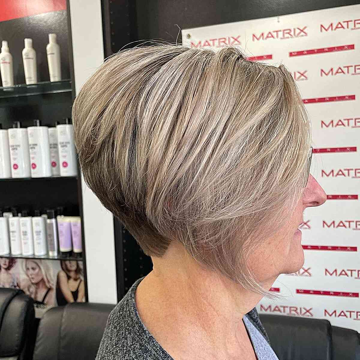 Jaw-Length Inverted Balayage Wedge Bob for Old Ladies Over 60