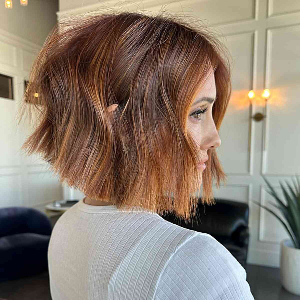 Short Inverted Blunt Bob Cut with Choppy Textured Ends