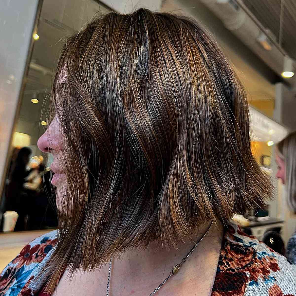 Brown Short Inverted Bob with Choppy Ends