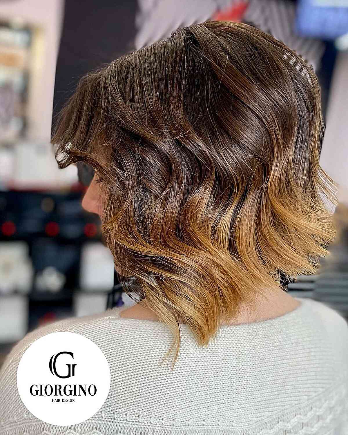 Short Inverted Ombre Bob with Choppy Texture