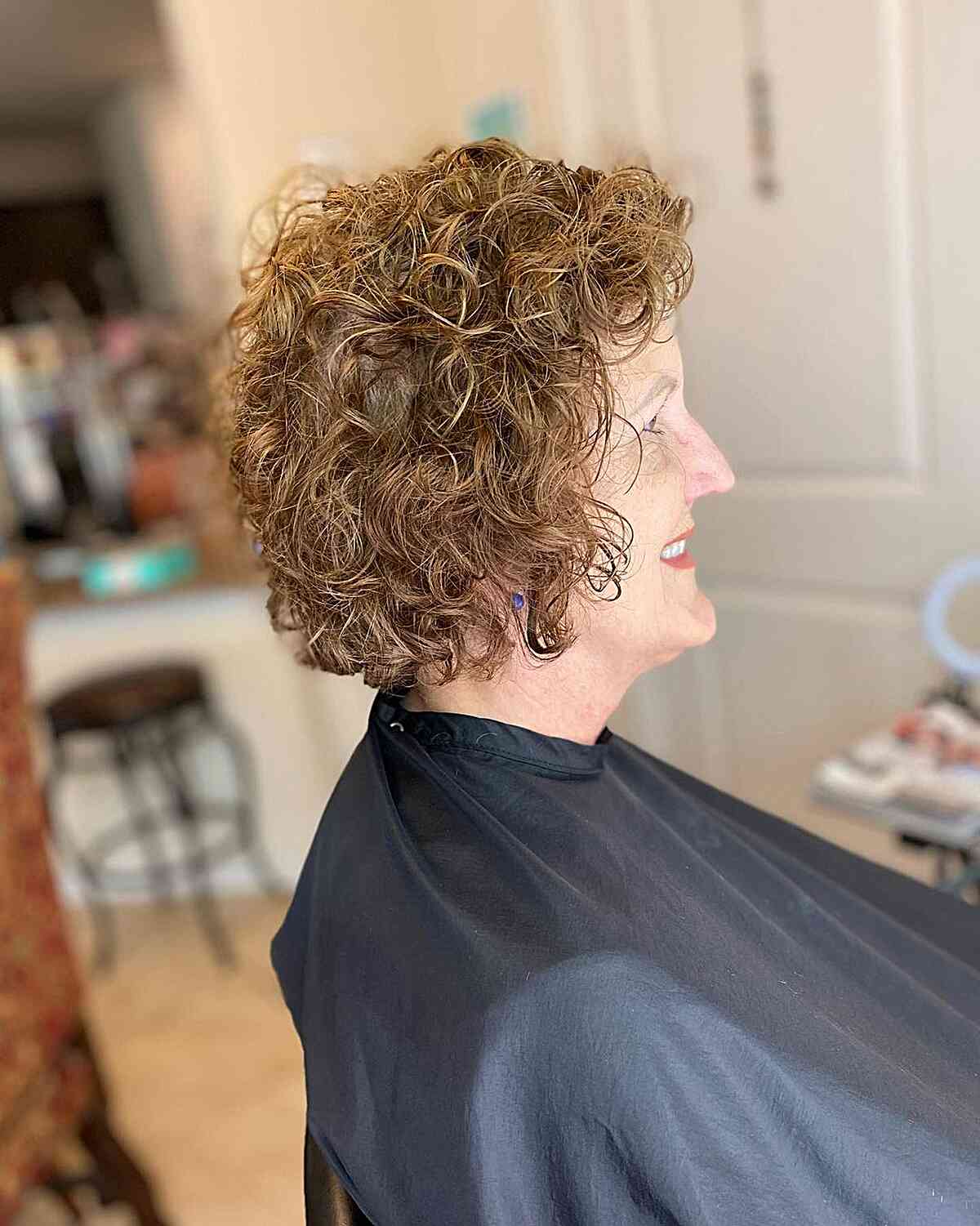 Short Jaw-Length Crop with Textured Curls for Women Over 60