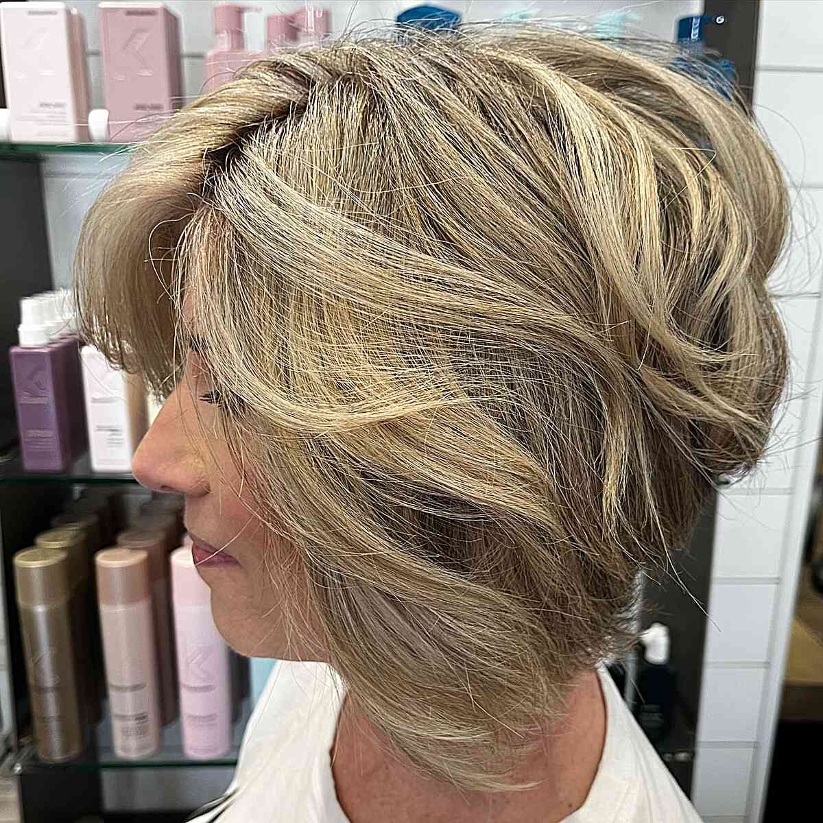 Short Layered A-Line Bob With Lowlights for Old Ladies