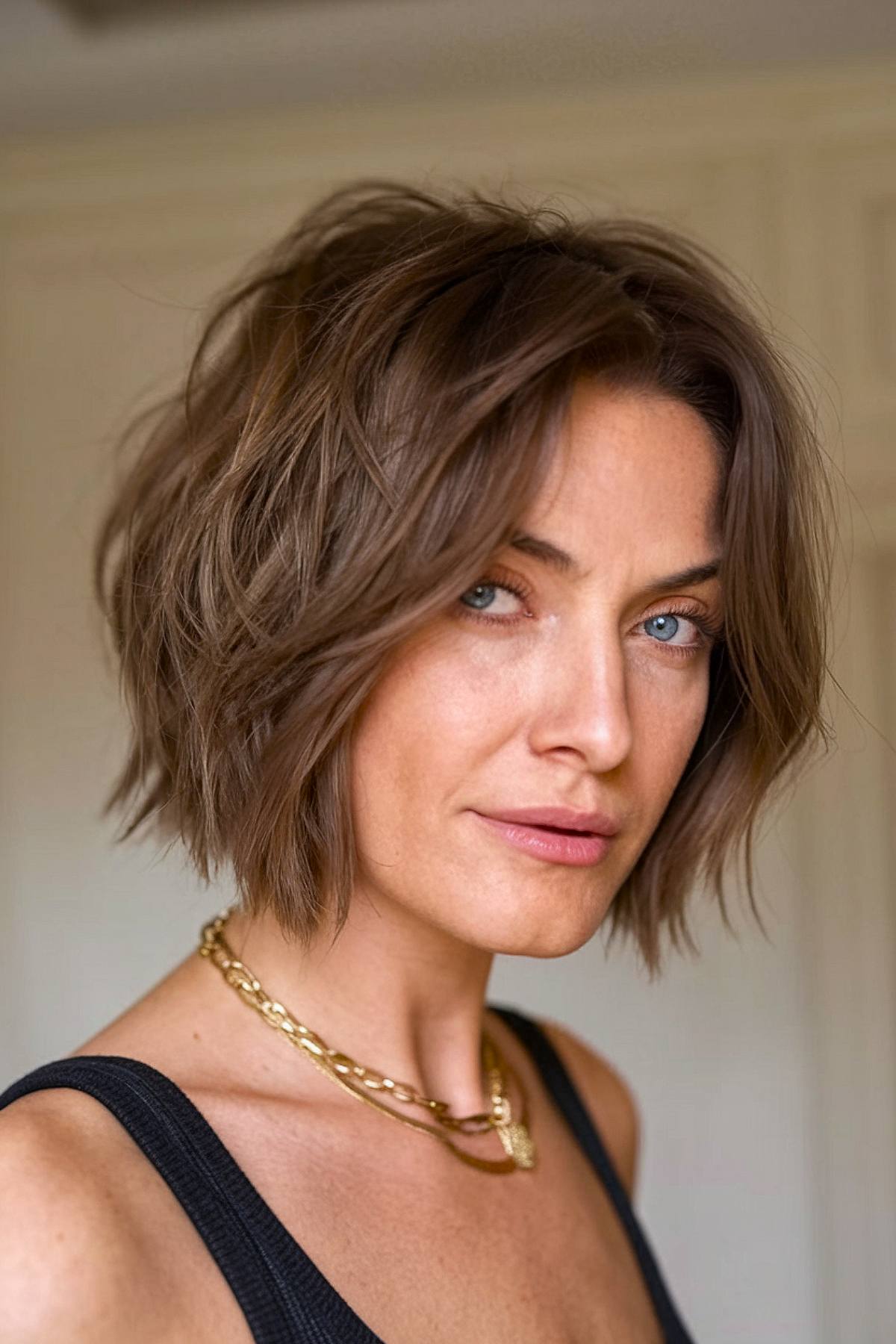 Short shaggy bob for women over 50 with soft layers