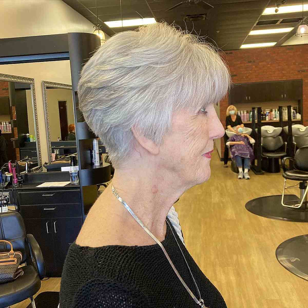Short Layered Crop with Full Bangs for Old Women
