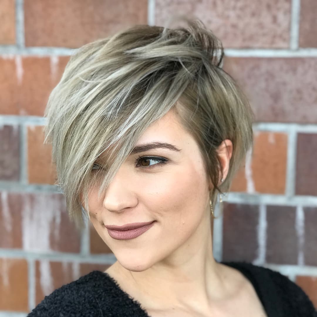 short layered Choppy Pixie for Thin Hair with long side bangs