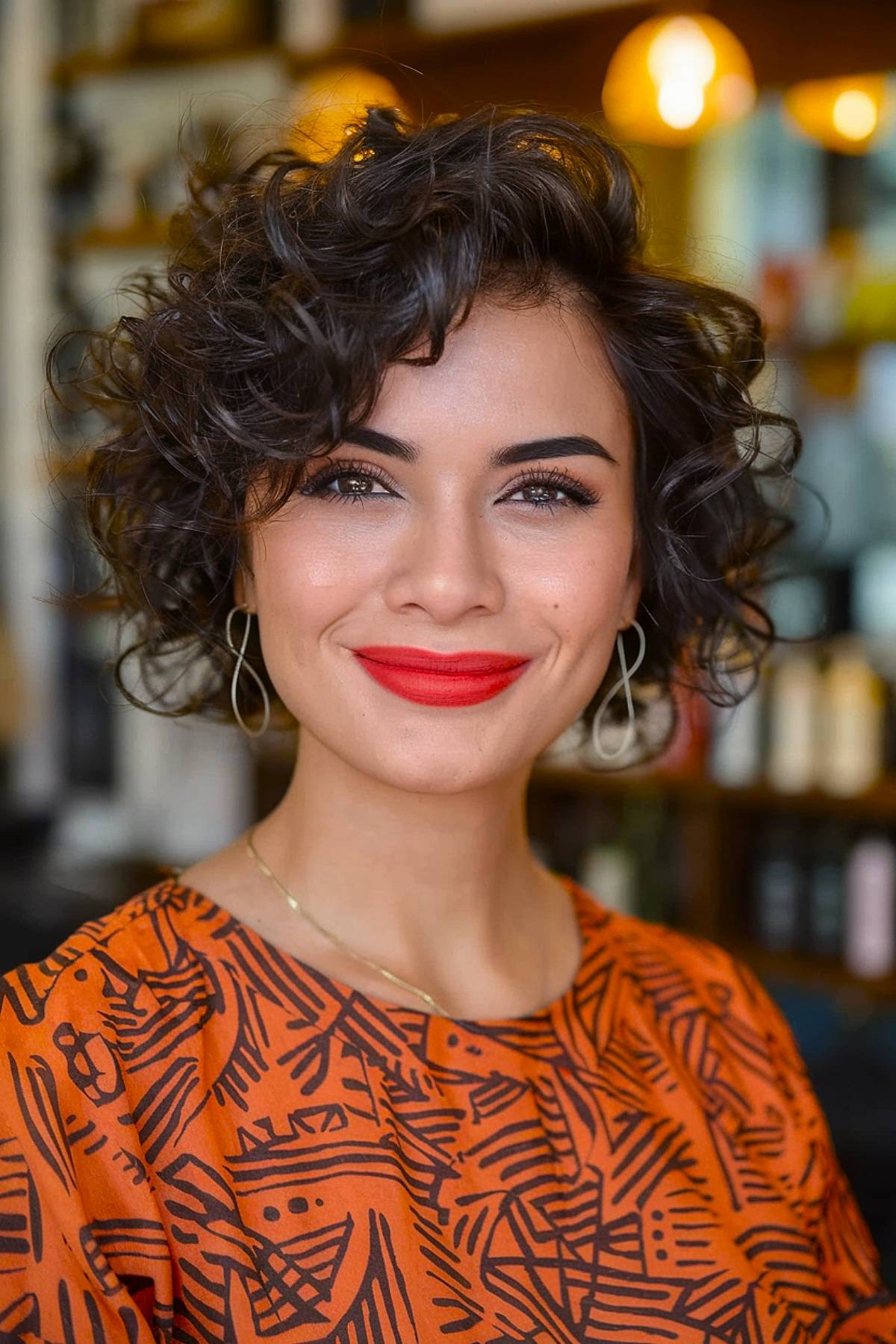 Short layered bob with messy curls, adding movement and volume for a carefree, modern look