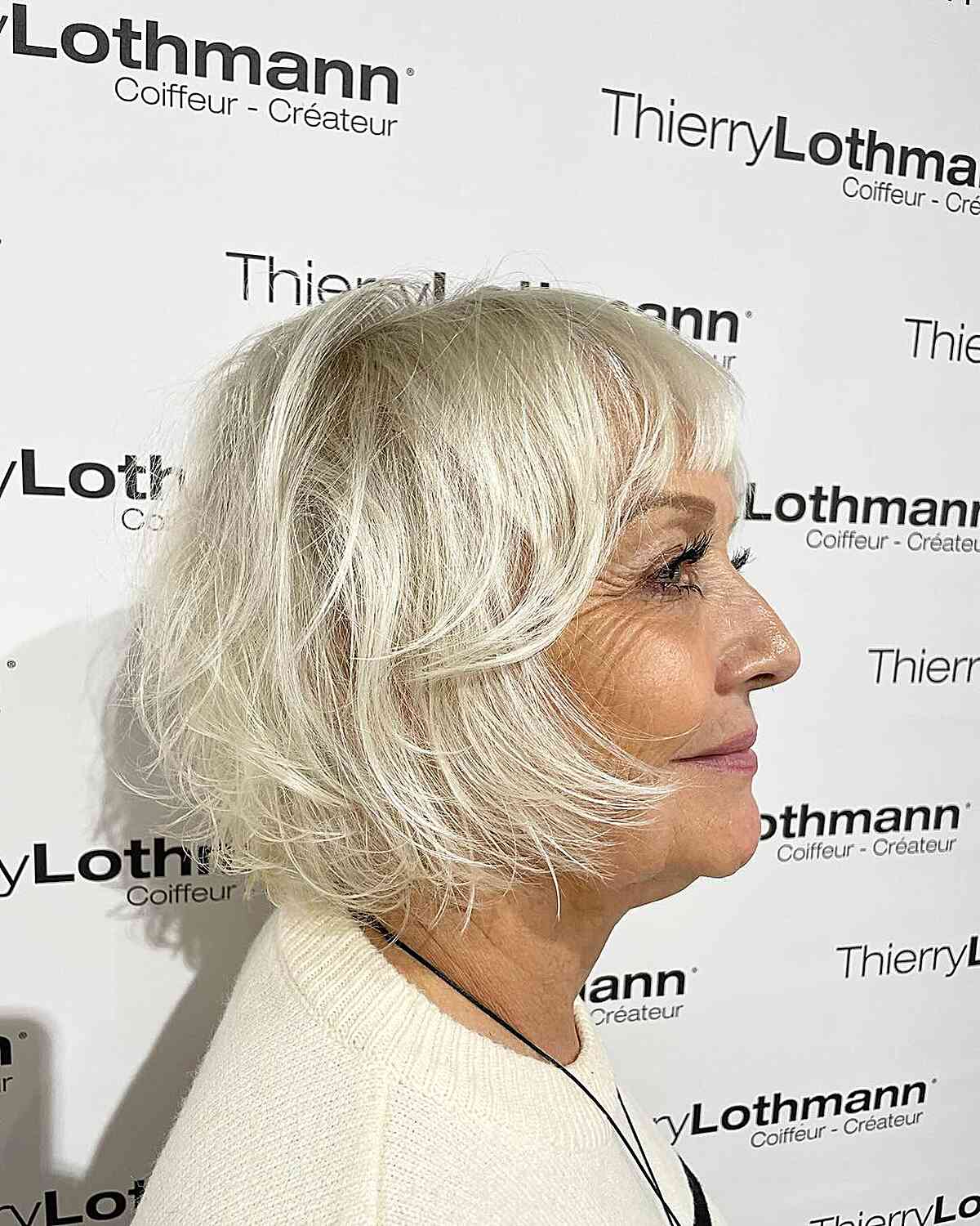 Short Layered Messy Bob with Fringe for Women Over 50