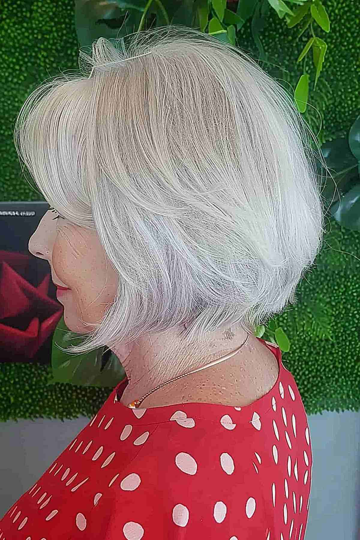 Silver Textured Bob with Side-Swept Bangs for Women Over 70