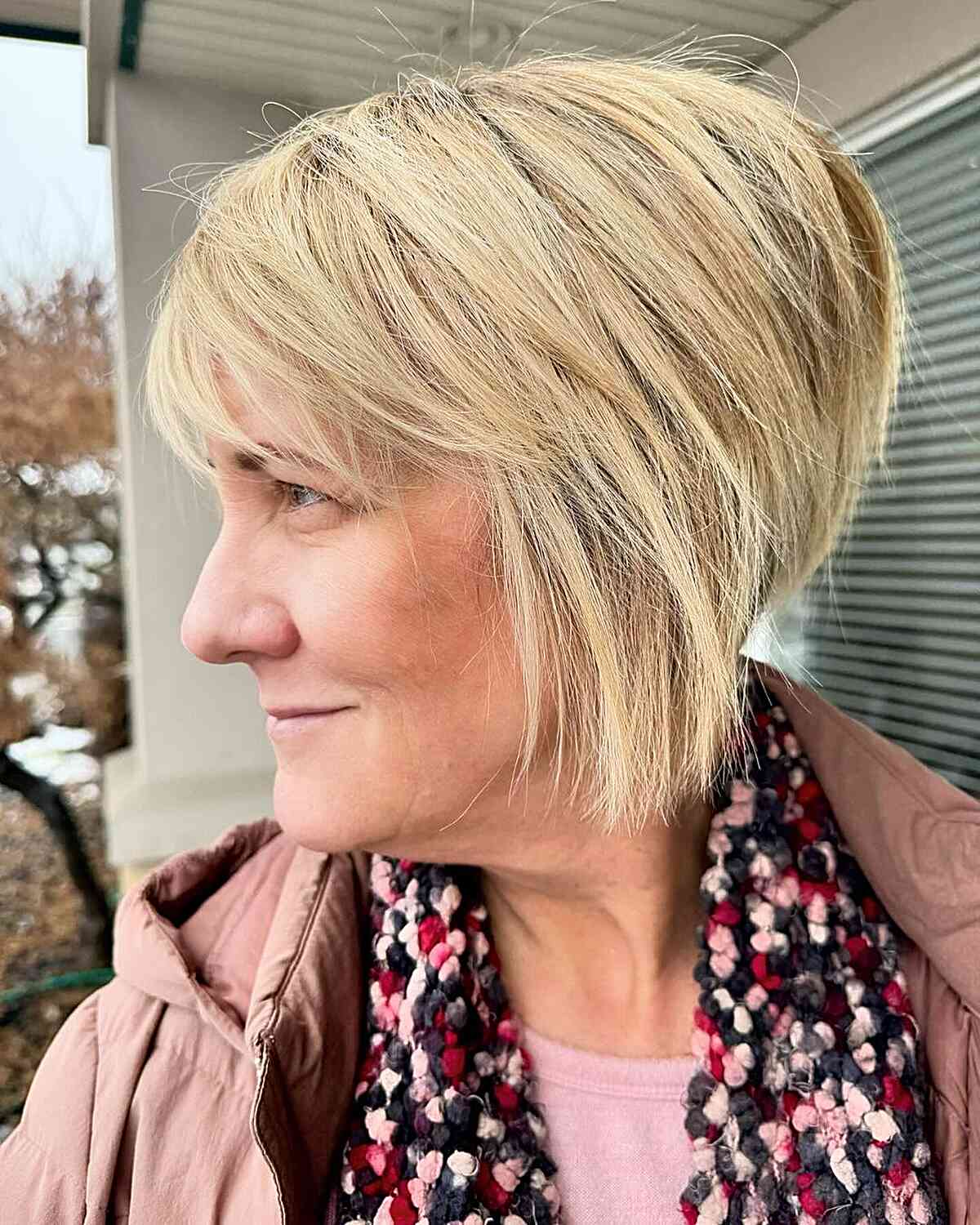 Short-Length Choppy Stacked Bob Haircut for Senior Women