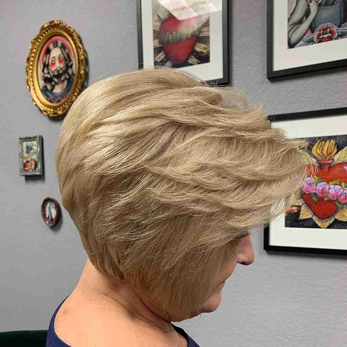 Short-Length Tapered Feathered Bob with Side Part for Ladies Over 50