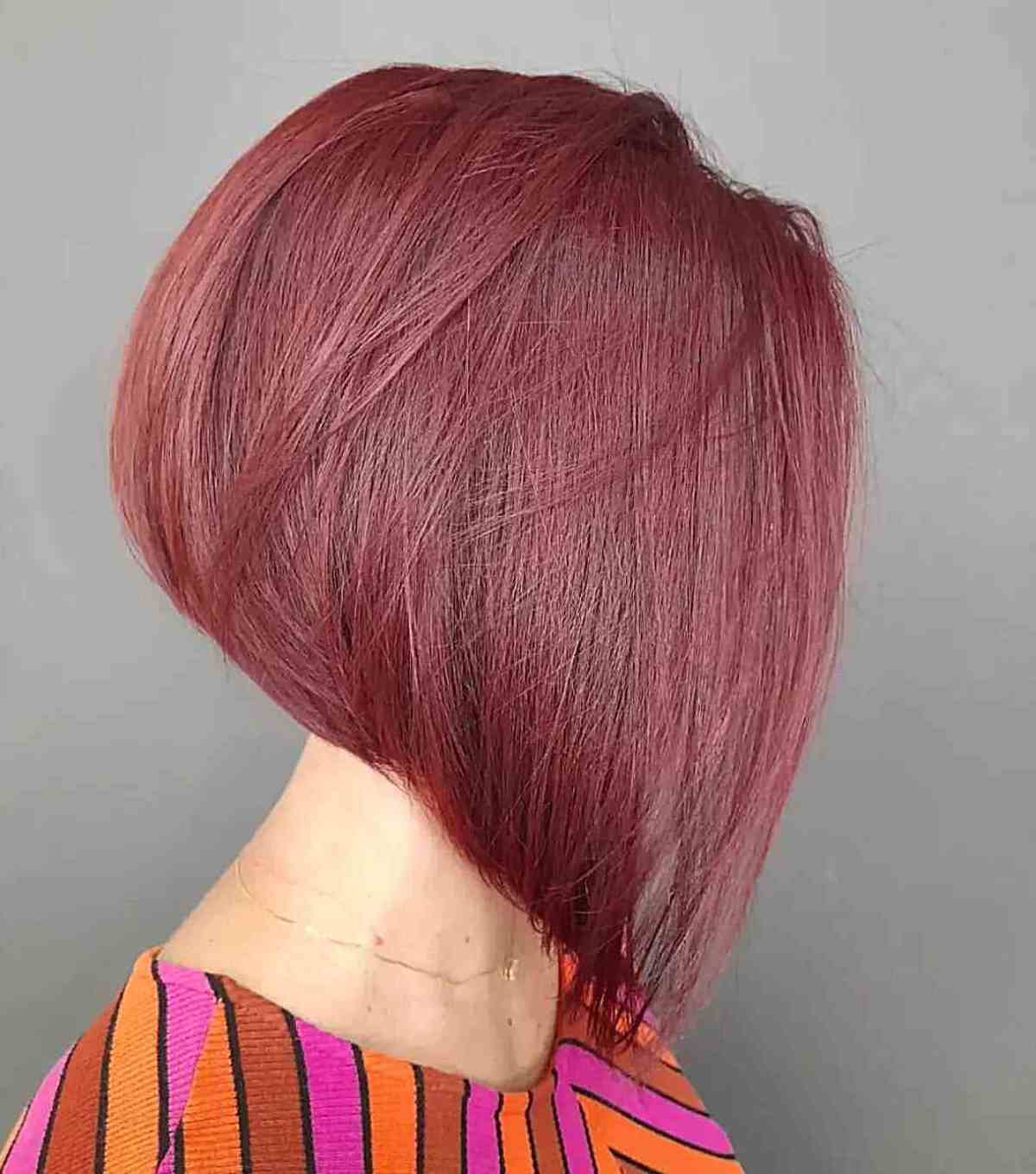 Short Maroon A-Line Bob Cut for women with layers and an edgy style