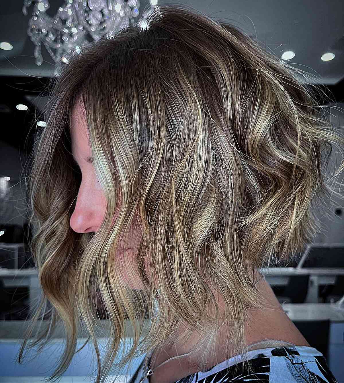 Short-Medium Rooted Blonde Bob with Textured Ends