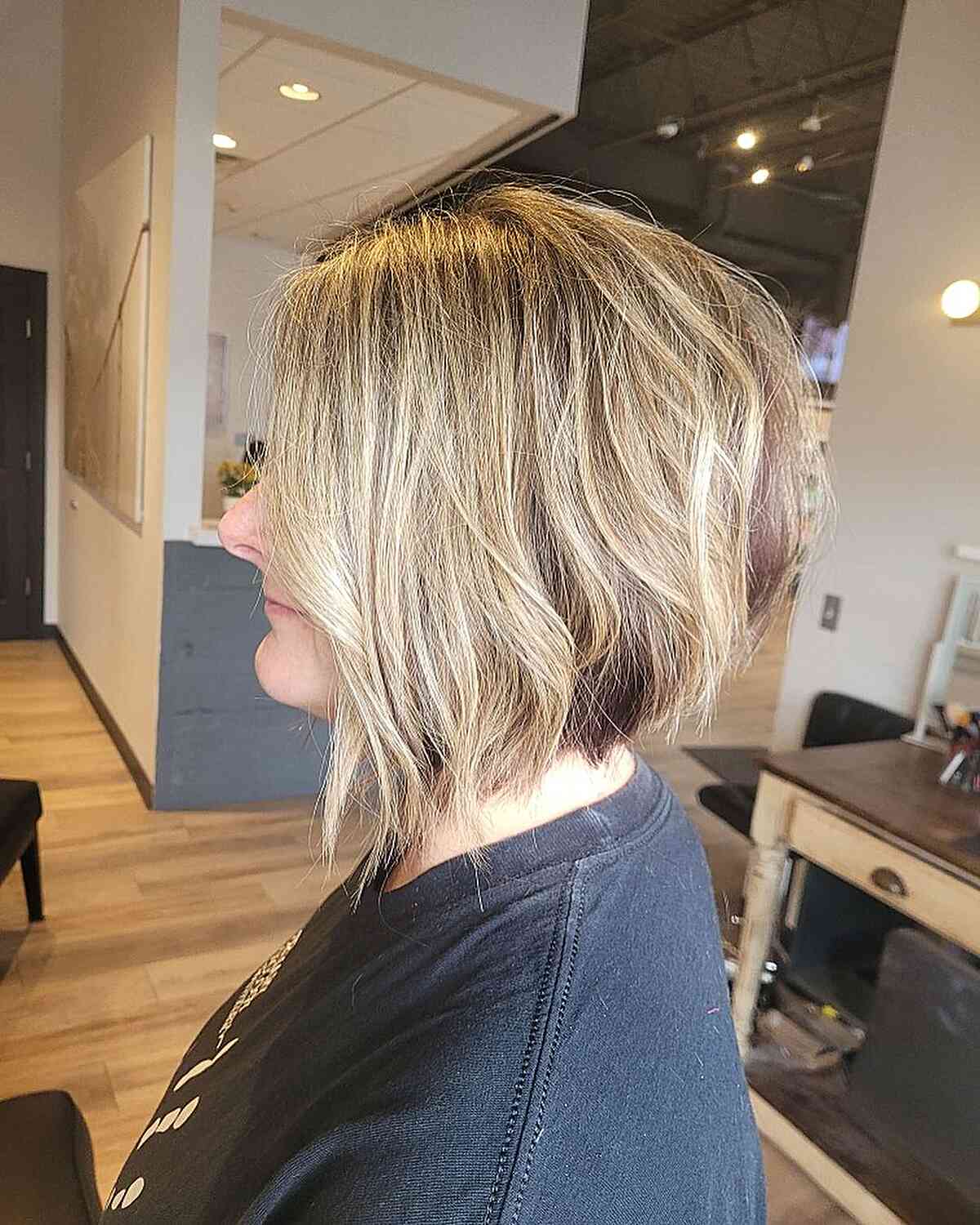 Short Messy Angled Bob with Shattered Layers