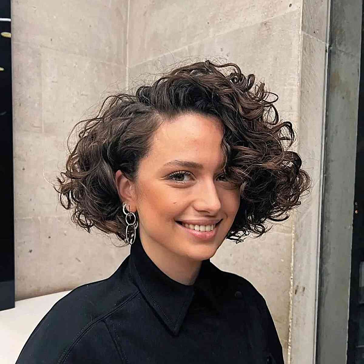 Short Messy Curls with a Deep Side Part