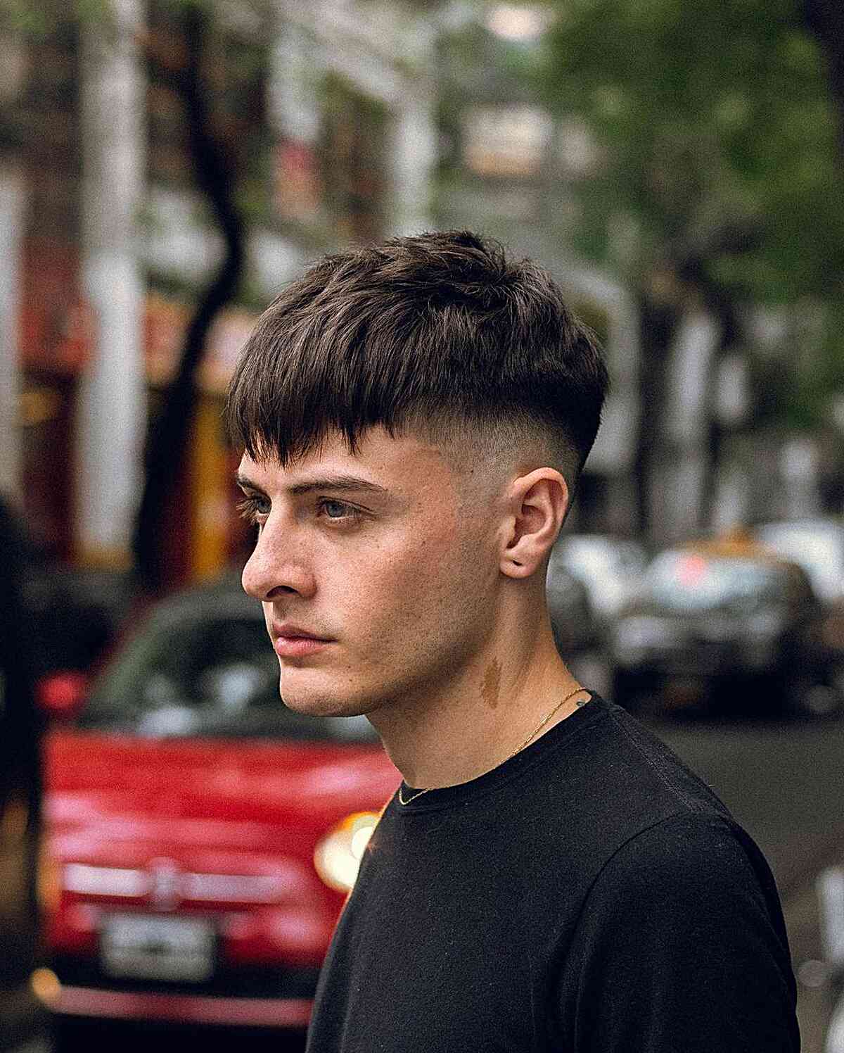 Short French Crop with Choppy Layers and Bangs for Young Men