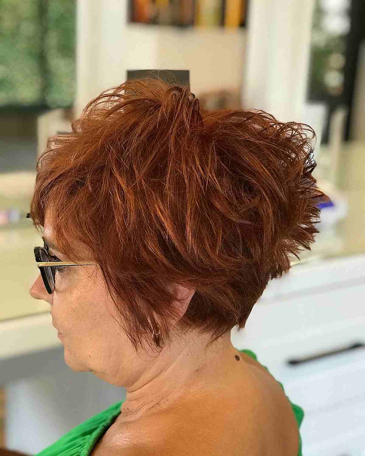 Short Messy Haircut with Side-Swept Fringe for Older Women