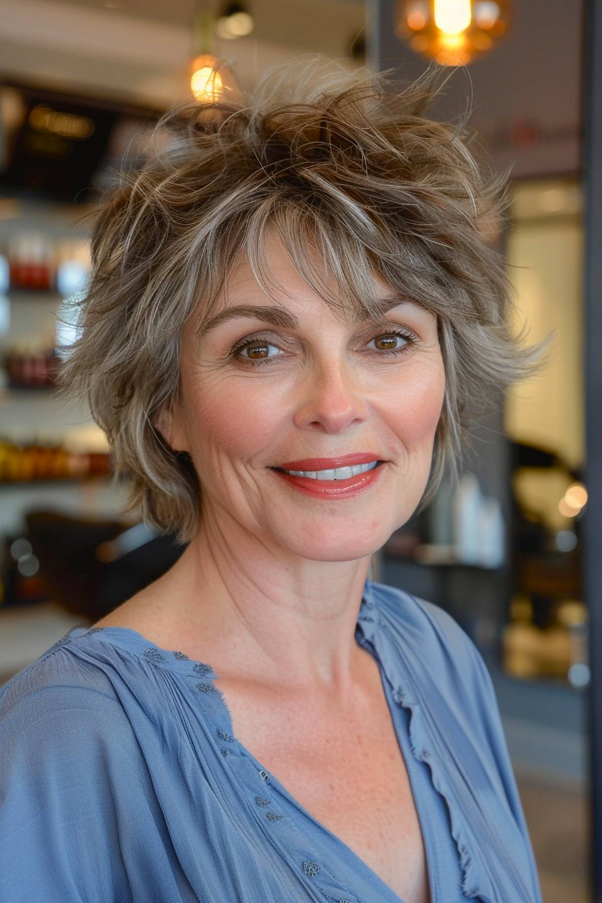 Short messy shag hairstyle for women over 50