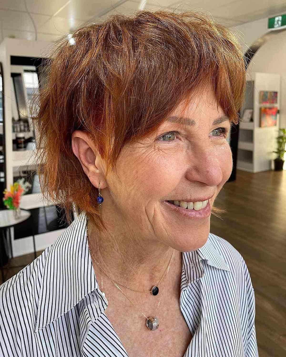 Short Messy Shag with Curtain Fringe for Women Over 70