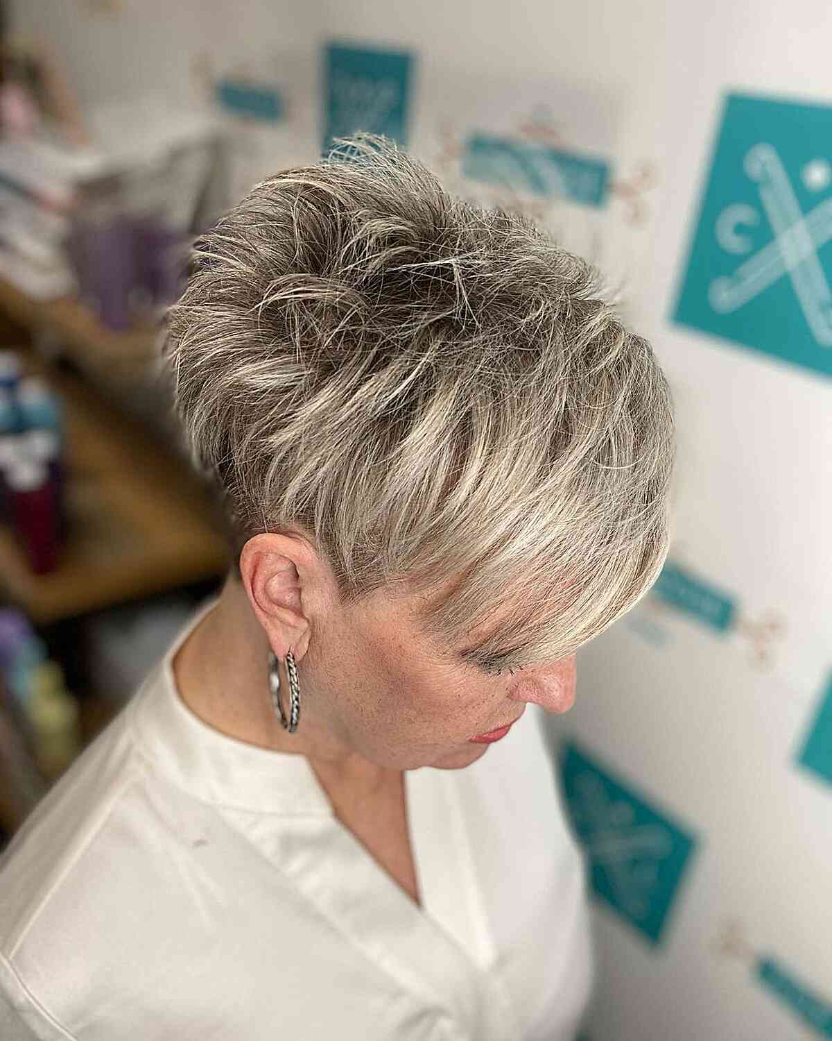 Messy Spiky Pixie with Side Bangs for Older Women