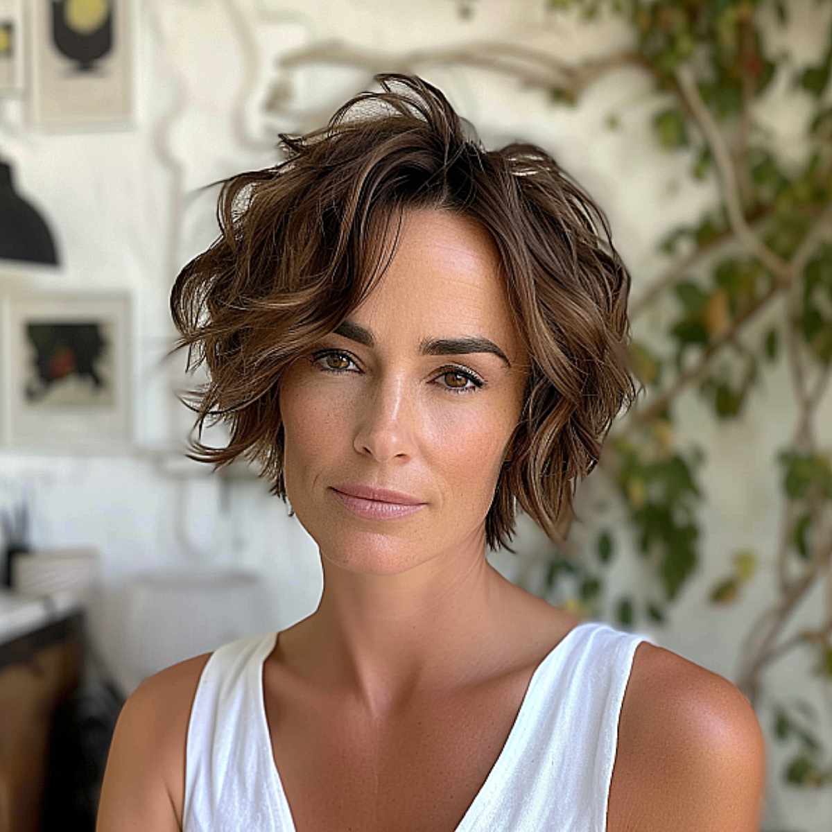 Short messy wavy haircut for women over 40