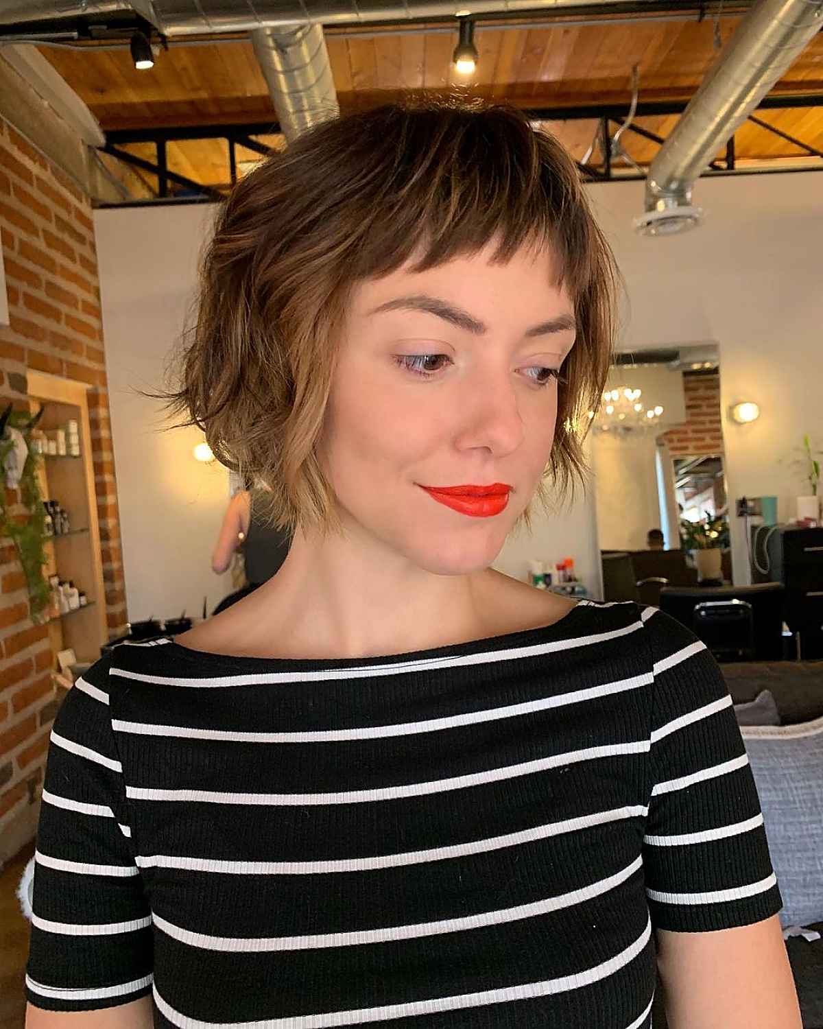 short micro bob with bangs for women over forty