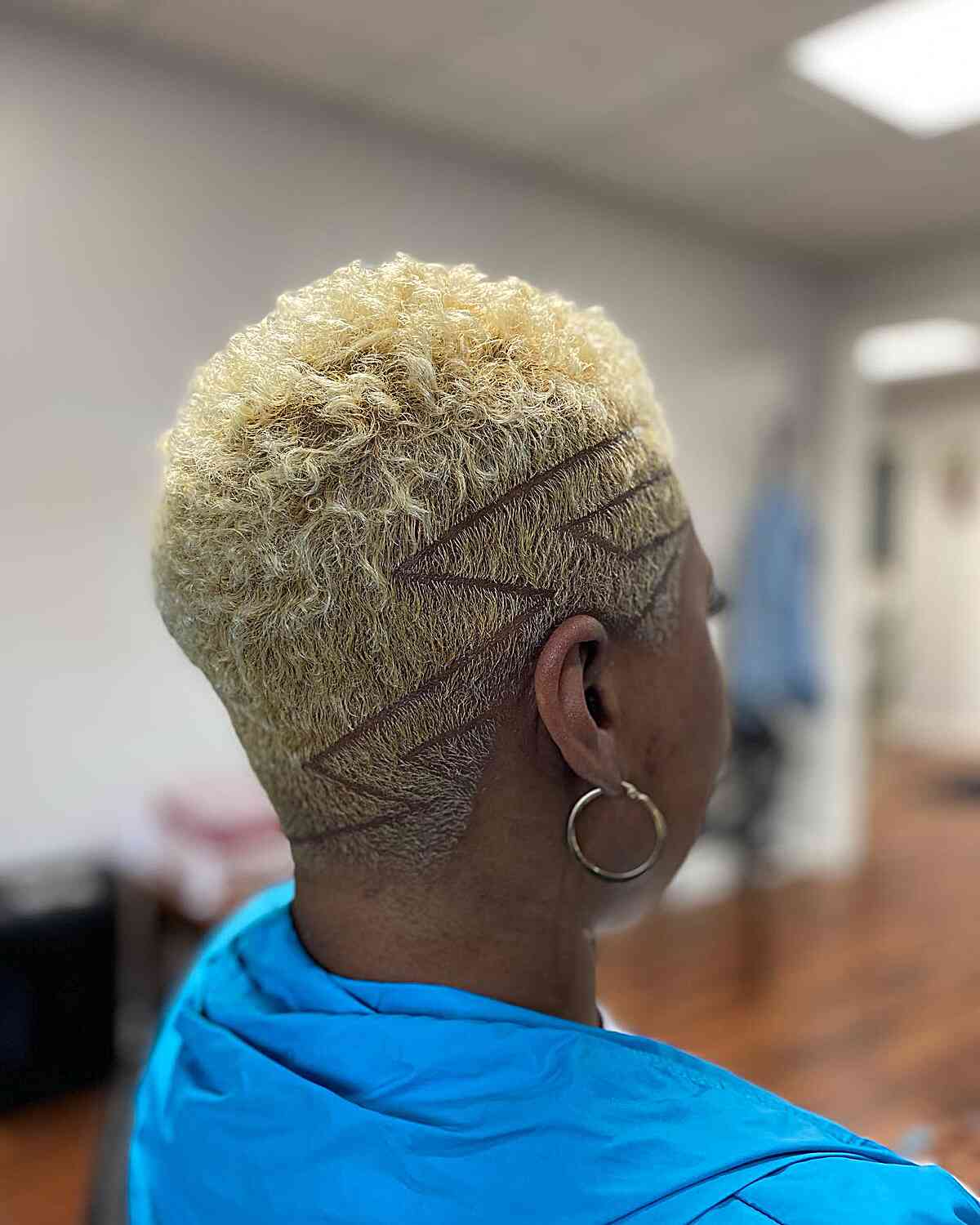 Short Natural Bright Blonde Curly Hair with Surgical Lines for Black Women