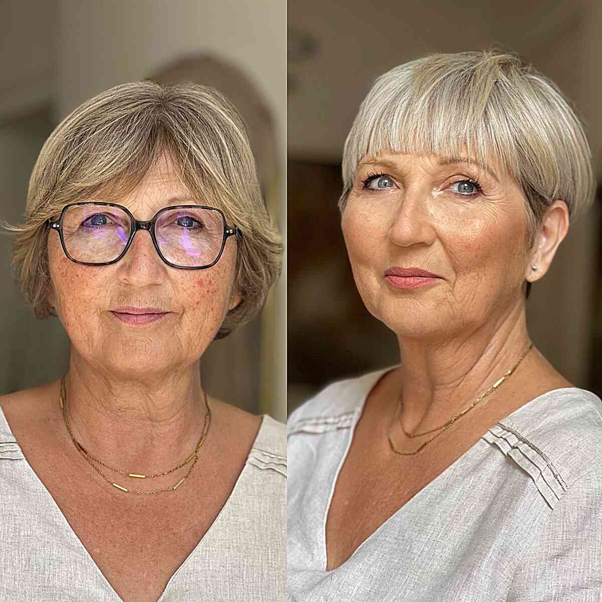 Short Pixie Bowl Cut with Straight Bangs for Women Over 50 with Round Faces