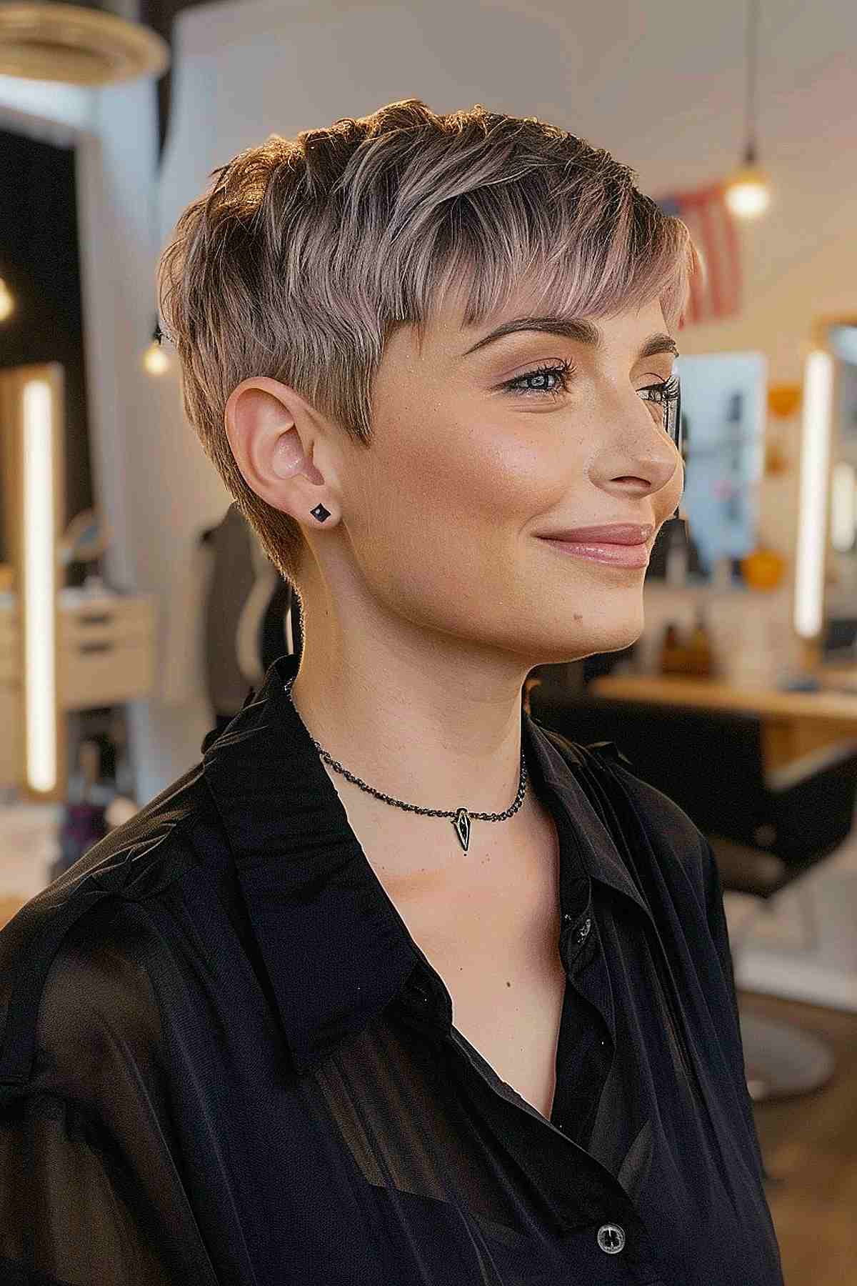 Short pixie cut with bangs for fine hair