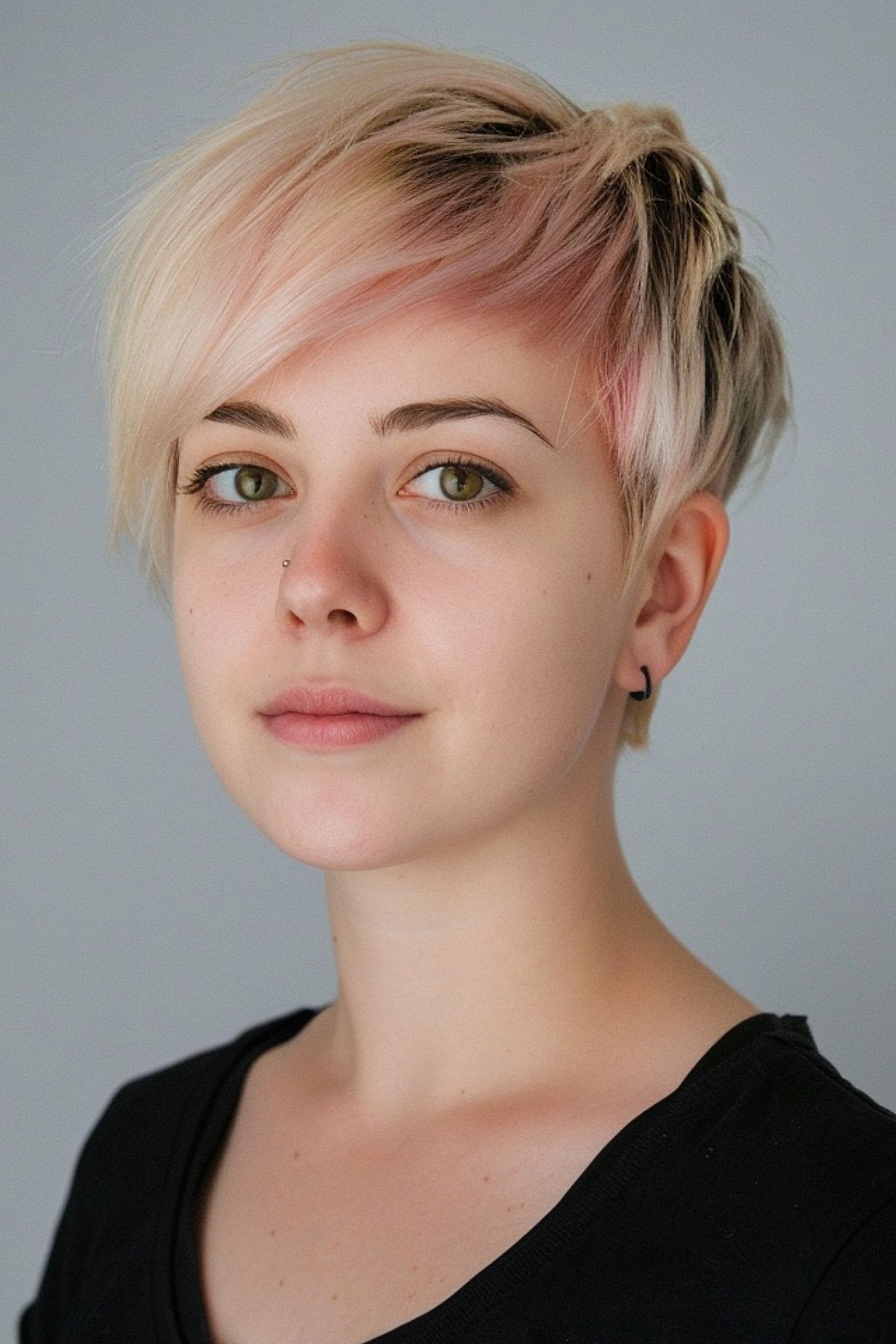 Short pixie cut with blush pink balayage for women