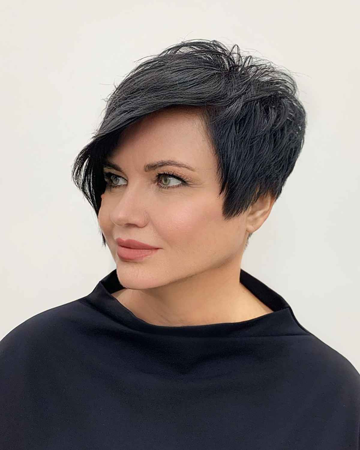 short pixie cut with side bangs