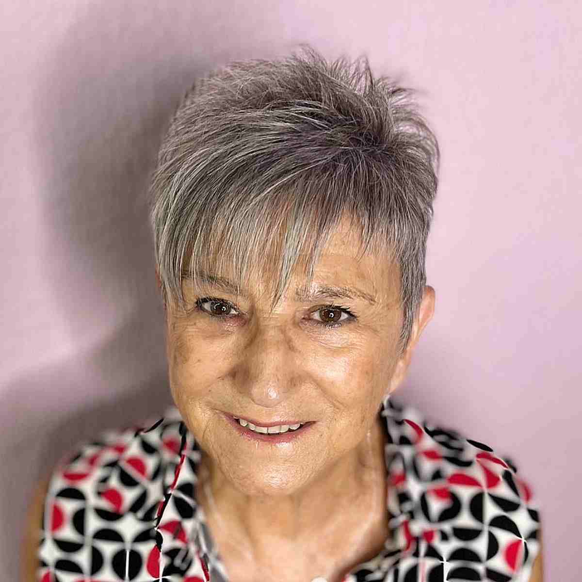 Short Pixie Hair with Choppy Bangs for Old Ladies
