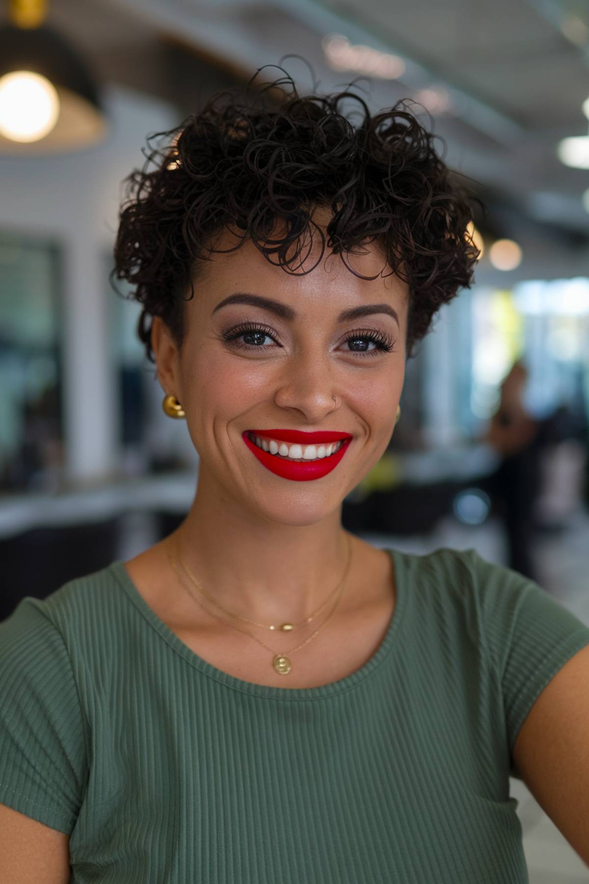 Naturally curly pixie with defined ringlets, perfect for showcasing curls with minimal effort