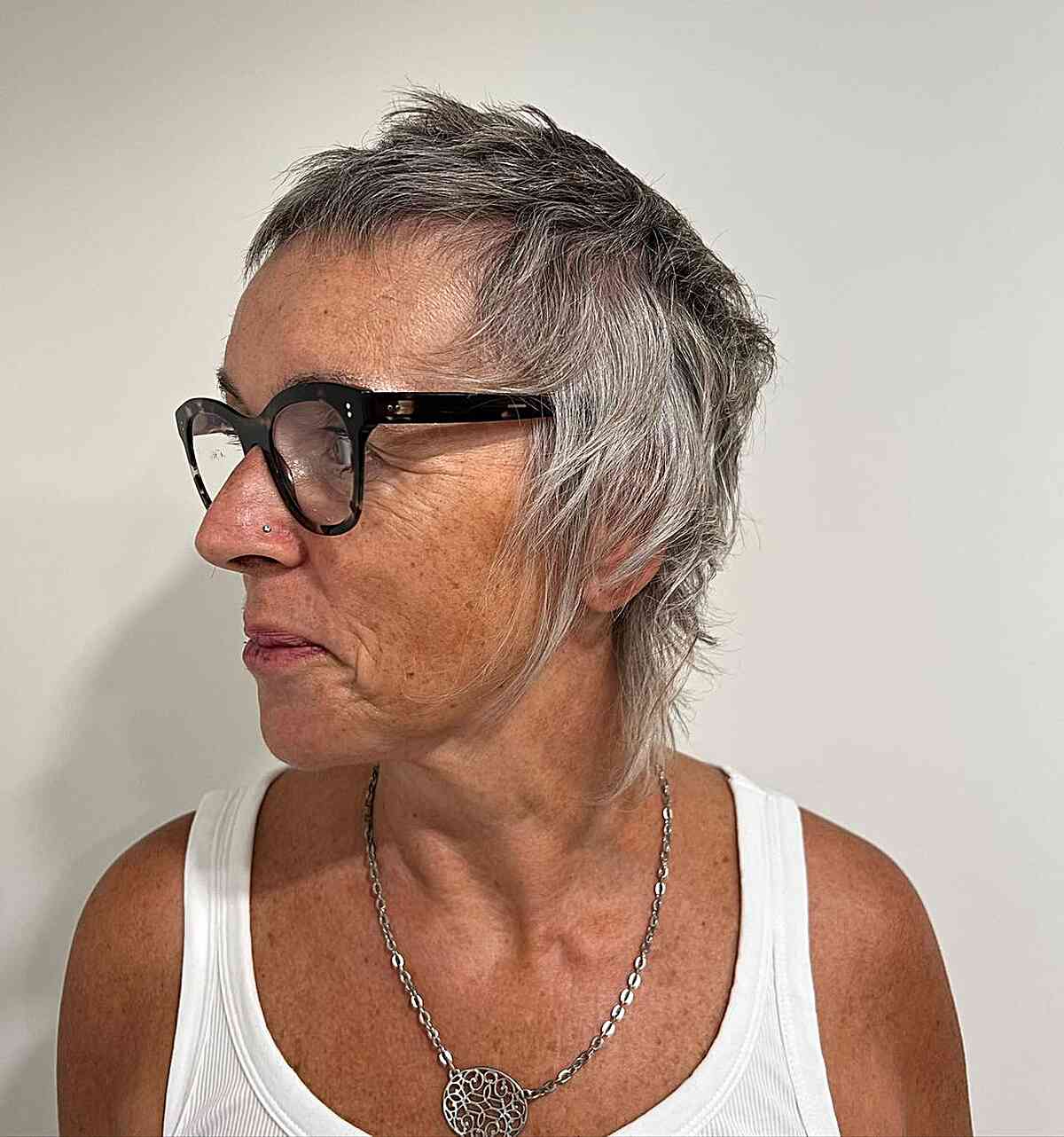 Super Short Pixie Shag on older women aged 60 with glasses