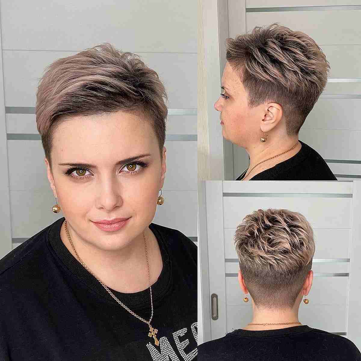 Short Pixie Undercut with Piece-y Layers for Chubby Face Shapes