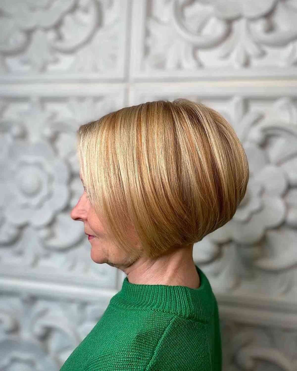 Short Round Stacked Bob on Thick Haired Ladies 40 and Up